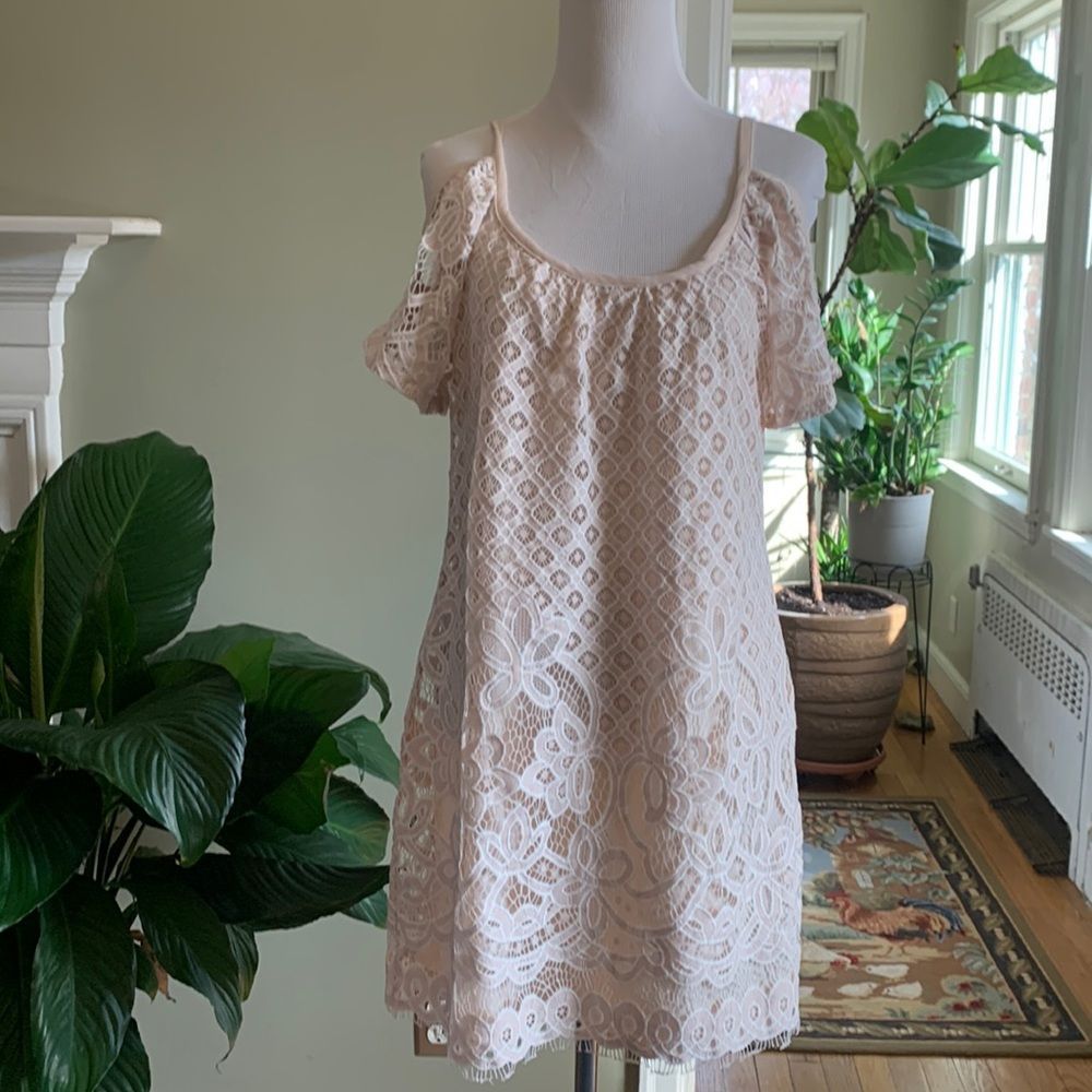 NWOT Venus butterfly sleeve lace dress the palest creamiest pink color s…